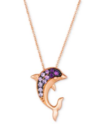 Le Vian - Strawberry Ombr&eacute; Sapphire Dolphin Pendant Necklace (1/4 ct. t.w.) in 14k Rose Gold, 18" + 2" extender