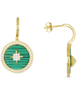 Macy's - Lab-Created Malachite & Cubic Zirconia Dangle Disc Drop Earrings