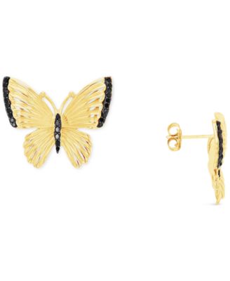 Macy's - Jet Pav&eacute; Butterfly Stud Earrings in Sterling Silver or 14k Gold Over Sterling Silver
