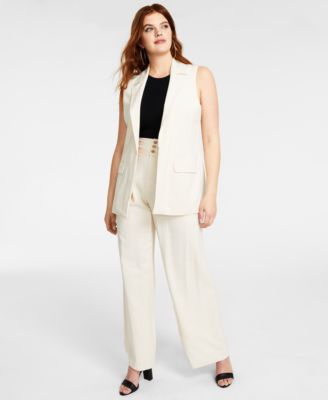 Bar III - Petite High-Rise Pleated Wide-Leg Pants