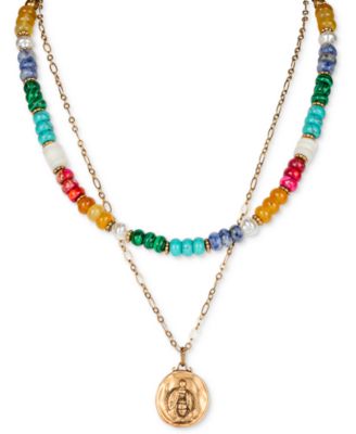 Patricia Nash - Gold-Tone Bee Multicolor Beaded Convertible Layered Pendant Necklace, 17" + 3" extender