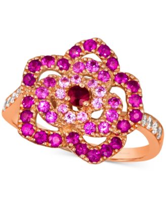 Le Vian - Multi-Gemstone (7/8 ct. t.w.) & Nude Diamond (1/6 ct. t.w.) Flower Ring in 14k Rose Gold