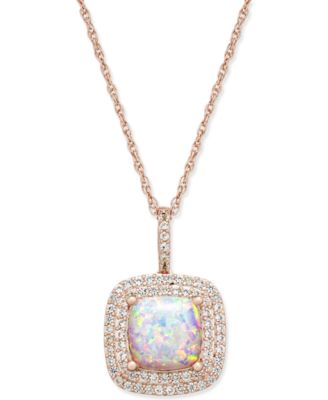 Macy's - Lab-Created Opal (1-3/8 ct. t.w.) and White Sapphire (1/3 ct. t.w.) 18" Pendant Necklace in 14k Rose Gold-Plated Sterling Silver