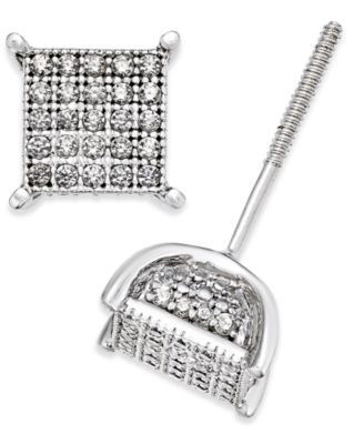 Macy's - Men's Diamond Square Cluster Stud Earrings (1/4 ct. t.w.) in Sterling Silver
