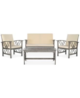 Safavieh - Kerten Outdoor 4-Pc. Seating Set (1 Loveseat, 2 Chairs & 1 Coffee Table), Quick Ship