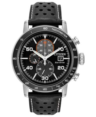 Citizen - Chronograph Eco-Drive Black Leather Strap Watch 44mm