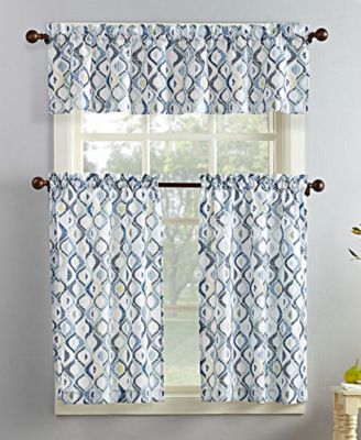 No. 918 - Barker 3-Pc. Geometric-Print Microfiber Rod Pocket Kitchen Curtain Set