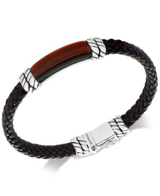 EFFY Collection - Men's Tiger's Eye Brown Leather Bracelet in Sterling Silver