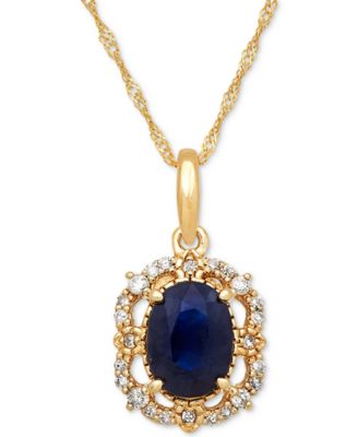 Macy's - Sapphire (1 ct. t.w.) & Diamond (1/10 ct. t.w.) Pendant 18" Necklace in 14k Yellow Gold (Also Available in Ruby & Emerald)