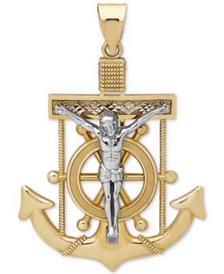 Macy's - Men's Mariner Cross Pendant in 14k Gold & White Gold