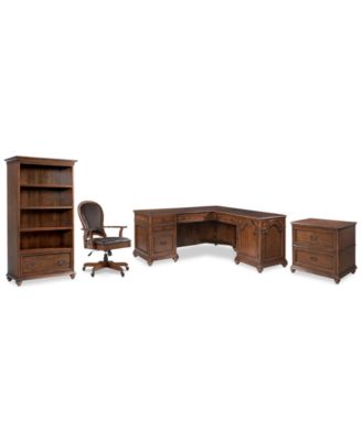 Furniture - Clinton Hill Cherry Home Office, 4-Pc. Set (L-Shaped Desk, Lateral File Cabinet, Open Bookcase & Leather Desk Chair)