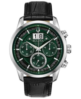 Bulova - Men's Chronograph Sutton Black Leather Strap Watch 44mm