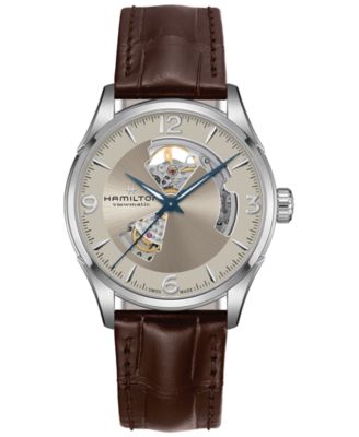 Hamilton - Men's Swiss Automatic Jazzmaster Open Heart Brown Leather Strap Watch 42mm