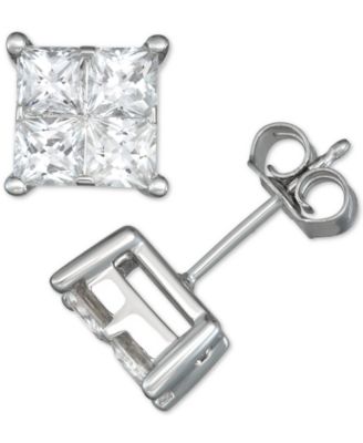 Macy's - Diamond Seamless Cluster Princess Stud Earrings (2 ct. t.w.) in 14k White Gold