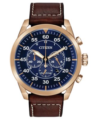 Citizen - Men's Chronograph Avion Brown Leather Strap Watch 48mm