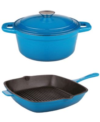 BergHOFF - Neo 3Pc Cast Iron Set: 3qt Covered Dutch Oven & 11" Grill Pan, Blue
