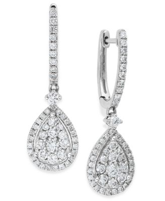 Macy's - Diamond Cluster Teardrop Earrings in 14k White Gold (1 ct. t.w.)