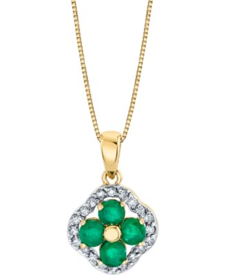 Macy's - Emerald (3/4 ct. t.w.) & Diamond (1/5 ct. t.w.) Clover 18" Pendant Necklace in 14k Gold