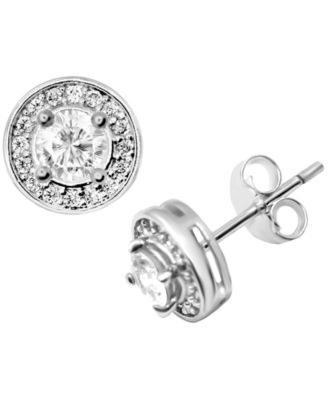 Essentials - Cubic Zirconia Halo Stud Earrings in Fine Silver-Plate