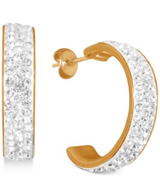 And Now This - Crystal C-Hoop Earrings in Fine Silver-Plate, Rose Gold Plate or Gold Plate