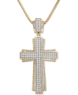 Macy's - Men's Cross 22" Pendant Necklace (1 ct. t.w.) in 14k Gold-Plated Sterling Silver or Sterling Silver