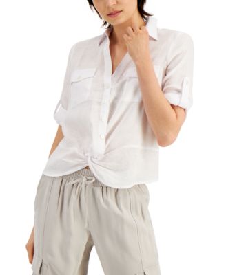 I.N.C. International Concepts - Linen Twist-Hem Roll-Tab Blouse