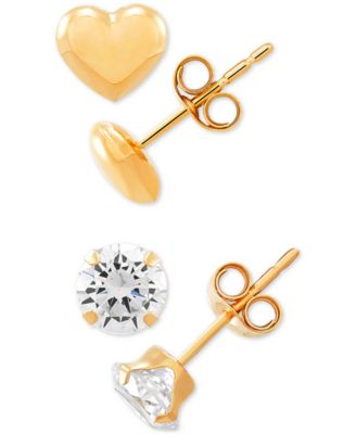 Macy's - 2-Pc. Set Cubic Zirconia & Heart Stud Earrings