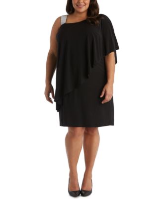 R & M Richards - Plus Size Rhinestone-Trim One-Shoulder Dress