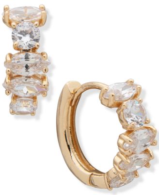 Anne Klein - Gold-Tone Small Crystal Hoop Earrings, 0.5"