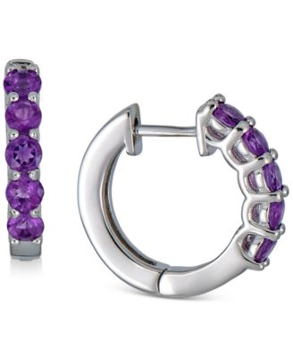 Macy's - Amethyst Small Hoop Earrings (1-1/2 ct. t.w.) in Sterling Silver, 0.67" (Also in Rhodolite Garnet, Blue Topaz, & Peridot)