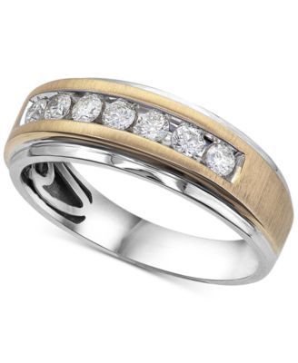 Macy's - Men's Diamond 7-Stone Wedding Band (1/2 ct. t.w.) in 10k Gold & White Gold