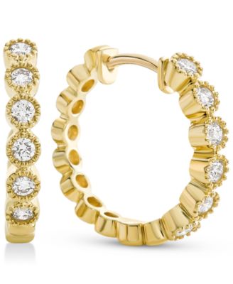 Macy's - Diamond Milgrain Bezel Hoop Earrings (1/4 ct. t.w.) in 14k Gold