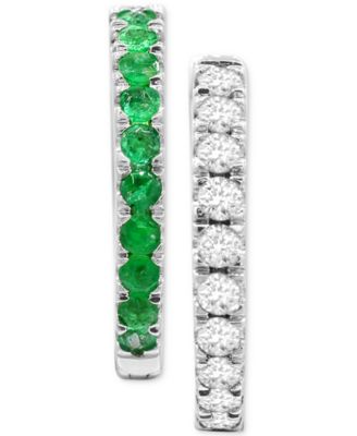 Macy's - Lab-Created Blue Sapphire (1/2 ct. t.w.) & White Sapphire (1/4 ct. t.w.) Reversible Small Hoop Earrings (Also in Lab-Created Ruby and Lab-Created Emerald), 0.625"