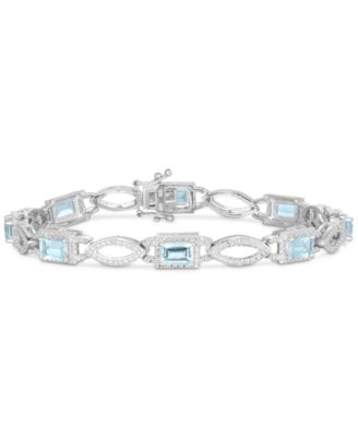 Macy's - Aquamarine (3-1/3 ct. t.w.) & Diamond (1/20 ct. t.w.) Open Link Bracelet in Sterling Silver