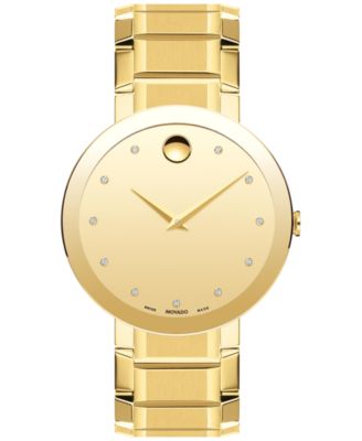 Movado - Sapphire Men's Swiss Diamond (1/20 ct. t.w.) Gold-Tone PVD Bracelet Watch 39mm