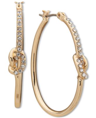 Anne Klein - Gold-Tone Medium Pav&eacute; Knot Hoop Earrings, 1.35"