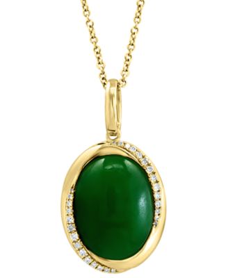 EFFY Collection - Jade & Diamond (1/8 ct. t.w.) 18" Pendant Necklace in 14k Gold