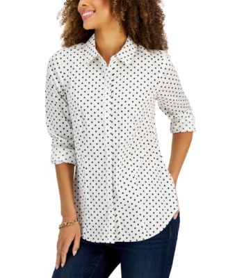 Charter Club - Button-Front Dot Print Top