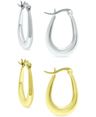 Giani Bernini - 2-Pc. Set Polished Oval Hoop Earrings in Sterling Silver & 18k Gold-Plate