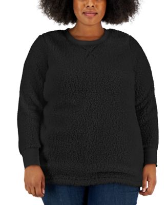 Style & Co - Plus Size Printed Faux-Sherpa Ribbed-Contrast Sweater