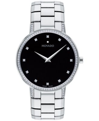 Movado - Unisex Swiss Faceto Diamond (3/8 ct. t.w.) Stainless Steel Bracelet Watch 39mm