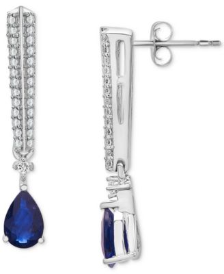 Macy's - Lab-Created Sapphire (1 ct. t.w.) & Diamond Accent Drop Earrings in Sterling Silver