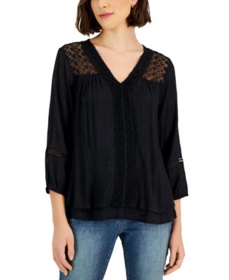 Style & Co - Women's 3/4-Sleeve Embroidered Lace Top