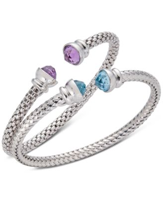 Macy's - 2-Pc. Set Sky Blue Topaz (4-7/8 ct. t.w.) & Amethyst (4 ct. t.w.) Weave Style Cuff Bracelets in Sterling Silver