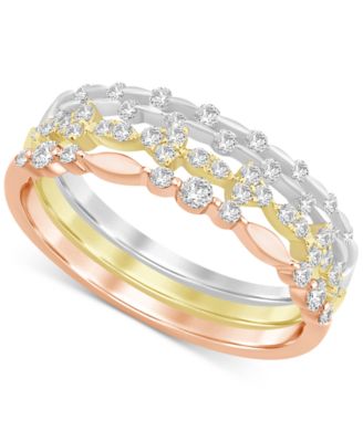 Macy's - 3-Pc. Set Diamond Stacking Bands (1/2 ct. t.w.) in 14k Tricolor Gold