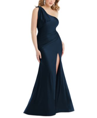 Dessy Collection - Women's Bow One-Shoulder Sleeveless Satin Gown