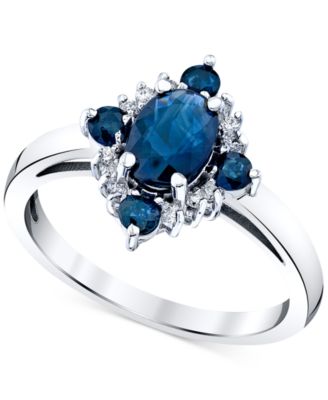 Macy's - Sapphire (1-3/8 ct. t.w.) & Diamond (1/10 ct. t.w.) Oval Halo Ring in 10k White Gold