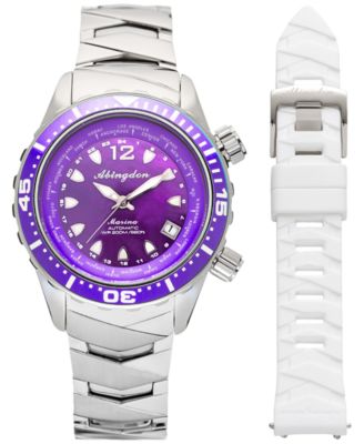 Abingdon Co. - Women's Diver's Multifunctional Titanium Bracelet & White Silicone Strap Watch 40mm