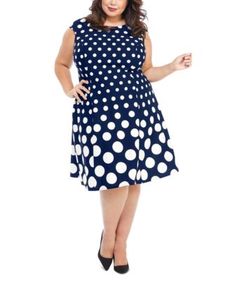 London Times - Plus Size Polka-Dot Fit & Flare Dress