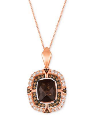 Le Vian - Chocolate Quartz (3-1/2 ct. t.w.) & Diamond (3/4 ct. t.w.) Double Halo Pendant Necklace in 14k Rose Gold, 18" + 2" extender